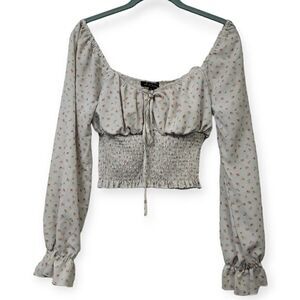 Mixed Threads long sleeve smocked floral print top, small